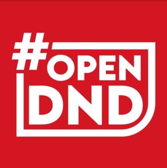 #OpenDnd logo white letters on a red background.