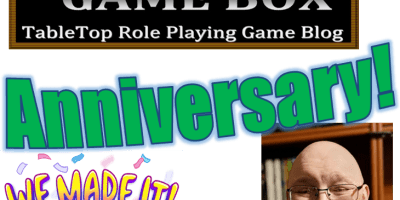 Happy Anniversary Jeff's Game Box. Bitmoji we made it. Picture of a bald mani in glasses with a long beard.